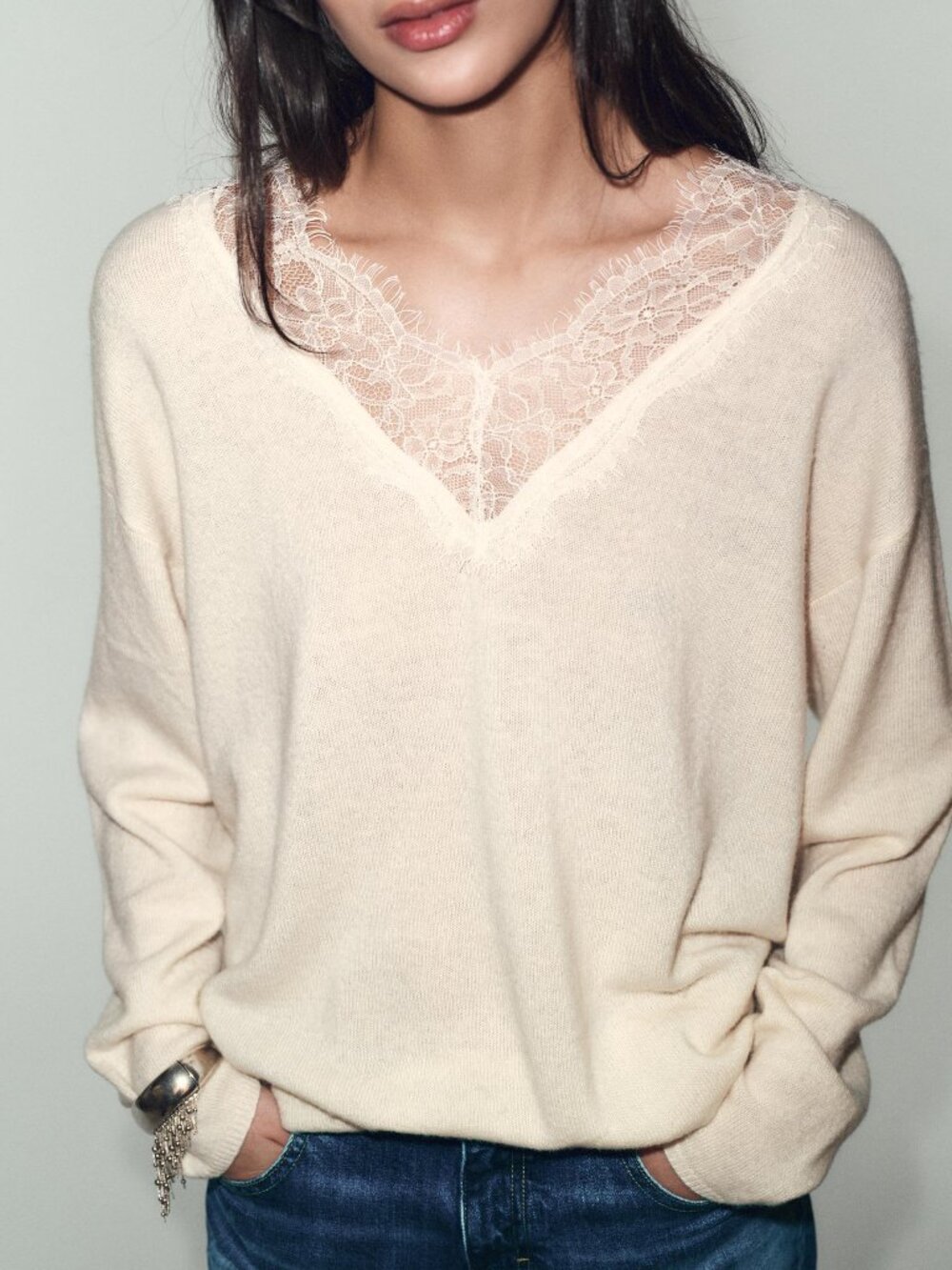 ZARA LACE LONG SLEEVE TOP